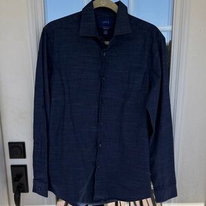 Apt. 9 Men's Deep Blue Heathered Button Up Shirt Slim Fir Medium